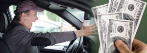 Man screaming in car and money